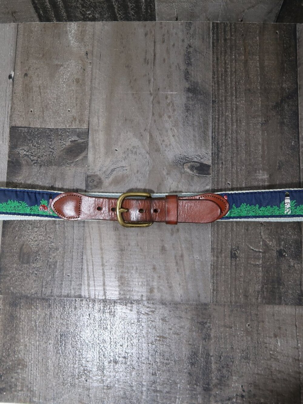 Leather Man Ltd Belt Mens 32 Lighthouse Embroidered Navy Web Canvas Connecticut